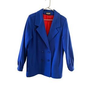 Anne-Gee Wool Double Breasted Four Button Vintage Royal Blue Coat M